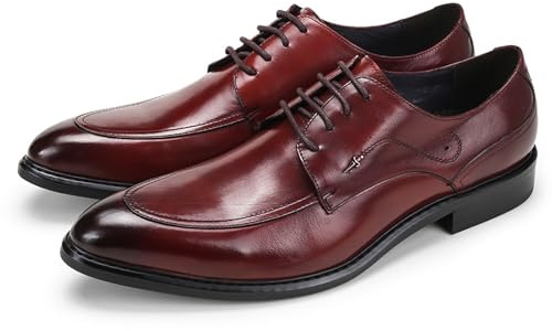 Premium Herrskor Med Spetsig Tå Och Snörning For Både Business Och Fritid, Halkfri Gummisula, Oxfordskor I Kohud(Red,39 EU)
