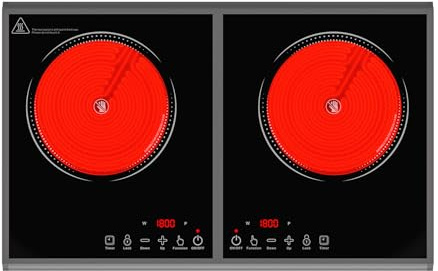 GIHETKUT Electric Hob, 220V 3600W 2 burner ceramic hob, 22 inch Countertop with 9 Power Levels, LED touch control Overheat Protection, Child Safety Lock & Timer, touch control Electric hob 2 burner