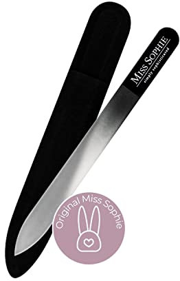 Miss Sophie’s Glas-Nagelfeile I Nagelfeile für Nägel & Nagelfolien I Mikrofeine Schleiffläche I Langlebige Glasfeile I Schutz durch Stoff-Tasche