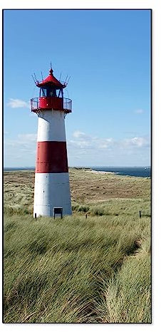 banjado® Magnettafel 37 x 78cm / Magnetwand aus Metall/Magnetpinnwand als Memoboard/Pinnwand Magnettafel Küche, Büro, Kinderzimmer inkl. 4 Magnete & Montageset - Motiv Leuchtturm