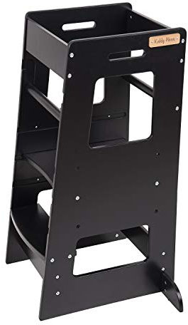 KiddyMoon Kitchen Helper For Kids Step Stool Learning Tower For Children Learning Chair Adjustable Height Level Montessori Furniture, Babies Kitchen Gadgets, ST-003, Black