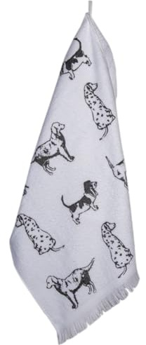 Clayre & Eef Asciugamano per ospiti 40 x 66 cm Bianco Grigio Cotone Rettangolo Cani Toilette Asciugamano