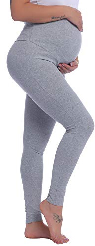 Joyaria Leggings premaman opachi, lunghi, in cotone, a vita alta, per il tempo libero, grigio chiaro, M
