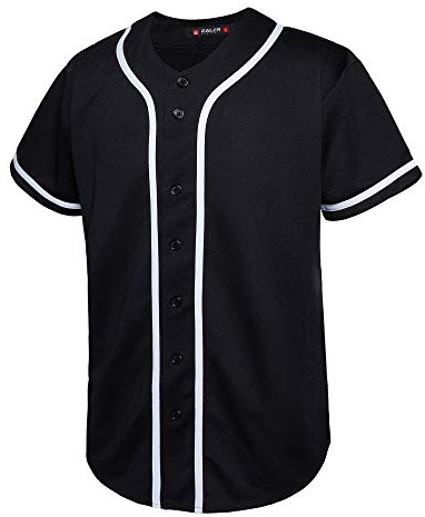EALER BJ80 Series Mens Baseball Jersey Button Down Shirts Short Sleeve Hipster Hip Hop Sports Uniforms Black