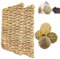 RoadLoo Animal Activity Play Chew Toys, 2 Pack Animal Chew Beds Natural Woven Grass Mats and 4PcsHand Woven Safe Edible Bunny Bedding Nest Rattan Balls for Rabbit Hamster Small Animals (L)