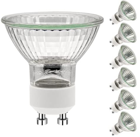 Simusi GU10 Halogen Light Bulbs, GU10 Bulbs 50W, 6 Pack Spotlight Bulbs AC 230V 50W, Light Bulbs Halogen Equivalent Energy 2 Pin 35° Beam Angle 2700K Dimmable Warm White