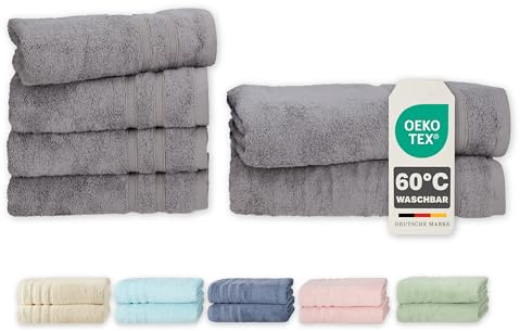 Müskaan® 6er Bambus Handtuch Set Kiesel, 50% Baumwolle & 50% Bambus, 450g/m² – 2X Duschtuch 70x140cm & 4X Handtuch 50x100cm – Öko-Tex, Handtücher Set Baumwolle, Handtuchset Grau, 60°C waschbar