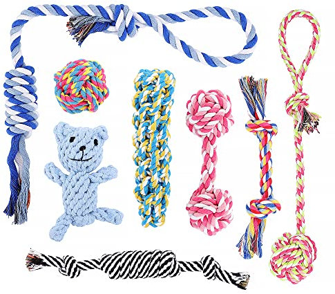 PLUTUS PET Dog Chew Toys for Aggressive Chewers, 8 pack Interactive Rope Toys, Washable Cotton, Teething Toys for Puppies, Small and Medium Dogs