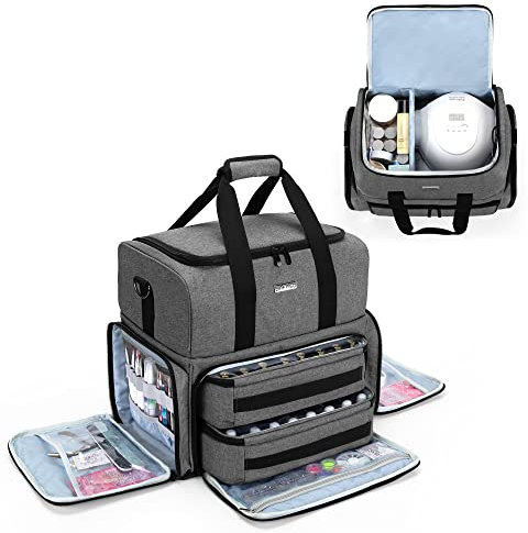 BAFASO Double Layer Nail Polish Organizer Holds 80 Bottles (15ml - 0.5 fl.oz) and a UV Nail Lamp, Nail Polish Case with 2 Removable Pouches and Manicure Tools Storage Space (Bag Only), Grey, Patented