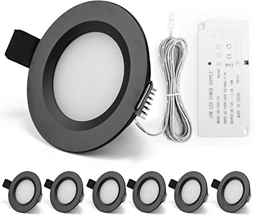 Gr4tec 12V Campervan Downlights, 6 x 3W 12V Spot Lights Alu Dimmable 3000K Warm White, Hole 58-62mm, IP44 Waterproof, 12mm Ultra-Slim LED Recessed Ceiling Light for Vans Boat Kitchens Range Hoods