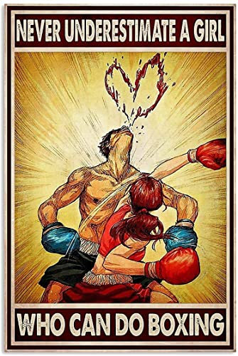 TUNIU Tin Sign - Never Underestimate The Girl Who Can Punch Metal Poster Tin Sign For Bar Cafe Living Room Bedroom Club Garage Cave Home Wall Decor, Vintage Metal Tin Sign Plaque 8 X 12 Inches
