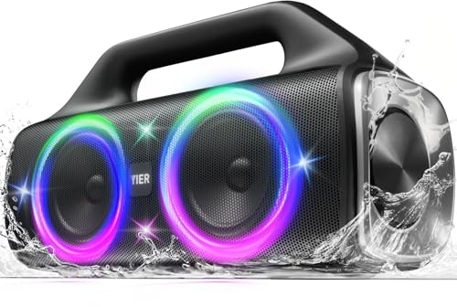 YIER Speakers, 80w (Peak) Portable Wireless Speaker with Lights, Stereo Loud Sound, IP67 Waterproof, Deep Bass Outdoor Speakers Bluetooth 5.3 Dual Pairing for Home Party Beach Camping, Gifts