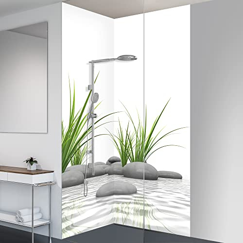 yourplate Duschrückwände individuelle Größe (Wasser Steine Gras) | 3mm Aluminium Verbundplatte, exklusives Design, einfache Montage, geringes Gewicht, fugenlos, wasserdicht, pflegeleicht