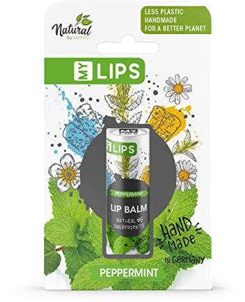 Handgefertigter Lippenbalsam MY LIPS in Papierhülse inkl. Geschenkbox, Natural by accentra, Natürliche Inhaltsstoffe mit Mandelöl, ohne Plastik, Duftrichtung Pfefferminze