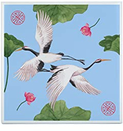 Fabulous Carreau Ceramique Décoratif 10,8 x 10,8 cm - Grue en Vol Bleu Style Japonais Motif Estampe Design Traditional