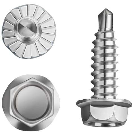 Garage Door Hinge & Bracket Screws - #14 x 3/4 Zinc Plated Serrated Hex Head Self Piercing Screw, Tek & Thread Cutting for Sheet Metal Drilling (50 Pack)