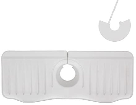 jackfru Silicone Sink Faucet Splash Guard, Fast Drying Faucet Handle Drip Catcher Tray, Water Catcher Mat Absorbent Draining Pad for Kitchen, Bathroom, Dish Drying Mat Countertop Protect (White-1pc)