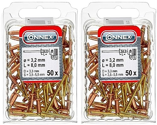 Connex Blindnieten 3,2 x 8 mm Kupfer 50 Stück, COXT197308 (Packung mit 2)