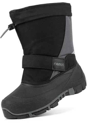 riemot Kinder Winterstiefel Jungen Mädchen Schneestiefel Warm Gefüttert Winterschuhe Wasserdicht Kinderstiefel Rutschfest Winter Stiefel Grau, 35 EU