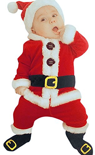 Papá Noel bebé 4 Piezas Tops + Pantalones + Sombrero + Calcetines Disfraz Conjunto Infantil Conjunto Navidad niños Trajes y Conjunto Traje De Baño Body (Red, 90)
