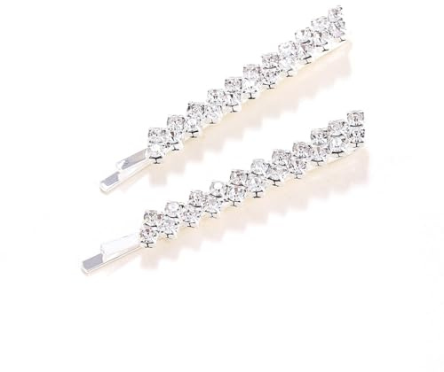 GNALIA 2 Stücke Strass Haarklammern， Metall Haarschmuck für Mädchen Damen Hochzeit Valentinstag Geschenke，Klassische Bobby Pins für Mädchen Haarzusätz，Silber