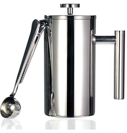 Meilleure cafetière à piston – Double paroi en acier inoxydable 304 – Garde le café ou le thé infusé au chaud (argent 1000 ml)