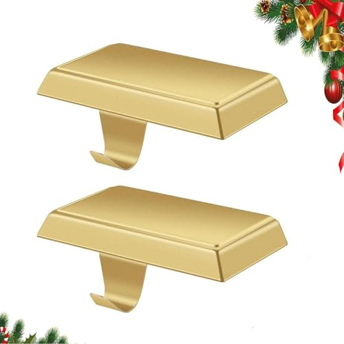 Guojanfon Weihnachtsstrumpfhalter, Kaminstrümpfe, Kleiderbügel, Metall, zum Aufhängen, Strumpfhalter, Basis für Kamin, freistehend, Weihnachten, Party-Dekoration (2 Gold, 2)