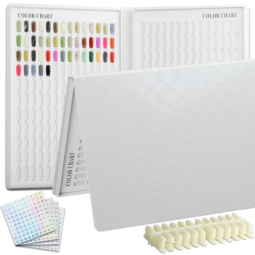 308 Nail Color Book,Nail Color Display Book with 360 Nail Tips & 1-400 Number Stickers,Professional Nail Color Chart Display Book for Gel Polish Nails Art Design(White)
