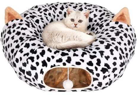 QLoztyse Tunnel per gatti da interni, extra large, rotondo, a forma di ciambella, con palla di peluche, rotondo, pieghevole, copertura per grotta per gattini, gattini e cani
