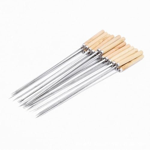 Purzen Kebab-Spieße BBQ-Grillspieße Edelstahlstäbchen Wiederverwendbar mit Holzgriff Ideal für Schaschlik Kabob Hühnchen Garnelen und Gemüse,50PCS