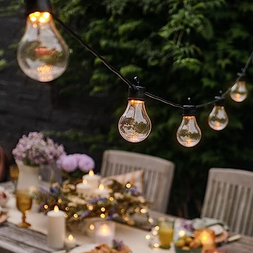 Lights4fun Glühbirnen-Lichterkette | Core Connect mit 20 warmweißen LEDs | klare transparent schwarz | inkl. Netzstecker für Innen & Außen | Garten Party | Länge 10 m