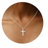 ORAZIO Cross Necklaces for Women 925 Sterling Silver Cross Necklace Tiny CZ Cross Necklace Simple Box Chain Cross Pendant Choker Necklaces-SP