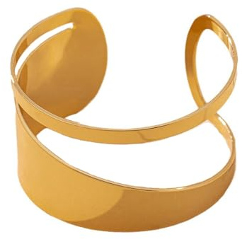 Cubahop Bracciale rigido vintage in metallo dorato con viso largo, impilabile, geometrico, scavato, gioielli da donna
