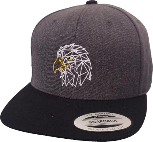 Baddery Cap Flexfit Snapback - „USA Adler“ - Bestickte Eagle Kappe für Herren & Damen (One Size - Charcoal-Black)