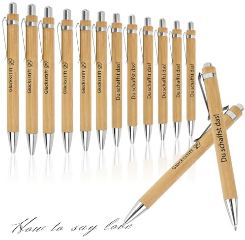 12Stks Gastgeschenke Hochzeit Holz Kugelschreiber, Schwarzer Tinten Motivation Zitate Holz Glücksstift, Druckkugelschreiber Geschenkset für Schreiben, Journaling, Schule, Bürobedarf, Abschlussgeschenk