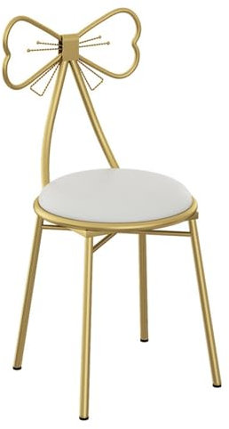 Schminktisch Stuhl, Moderner Frisierstuhl, Mädchen Vanity Hocker mit Schmetterling Stuhl mit hoher Rückenlehne, Samt Ankleidetisch Sitz für Mädchen Zimmer, Ankleidezimmer(White Leather)