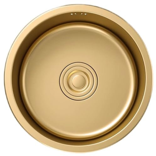 HanDpi Cocina Sifón para vehículos recreativos Que Ahorra Espacio Mini Fregadero de tamaño pequeño Cocina Fregadero Redondo Dorado Mostrador de Barra Fregadero de un Solo tazón Lavabo de Acero INOX