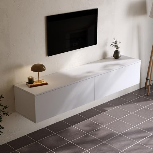 Warmiehomy Floating TV Unit Wall Mounted Media Wall TV Stand 160cm,White