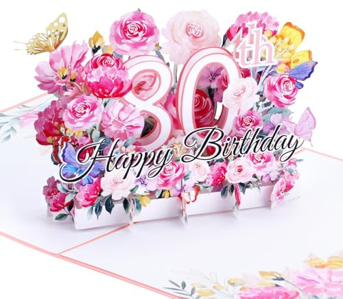 Ghope 80. Geburtstagskarte, 3D Pop Up Karte zum 80 Jahrestag, Pop Up Geburtstag Grußkarten Blume mit Umschlag für Frauen Mütter Ehefrau Männer Freunde Romantik Geschenk-Karte
