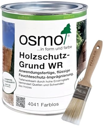 OSMO Holzschutz-Grund WR 4041 Farblos 0,75L für Außenanstrich flüssige Feuchteschutz-Imprägnierung + Flächenstreicher Pinsel von Pfahler
