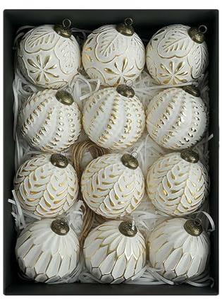 ZOUBAOQ Weihnachtsbaumkugel-Ornamente, 7,9 cm, Retro-Kunststoff-Kugeln, bruchsicher, antiker traditioneller Stil, Weihnachtsdekoration, 12 Stück