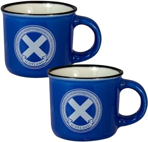 I LUV LTD Espresso Mug 3oz with Scotland Saltire Flag Design, Blue Outside & White Inside, Scottish Gifts