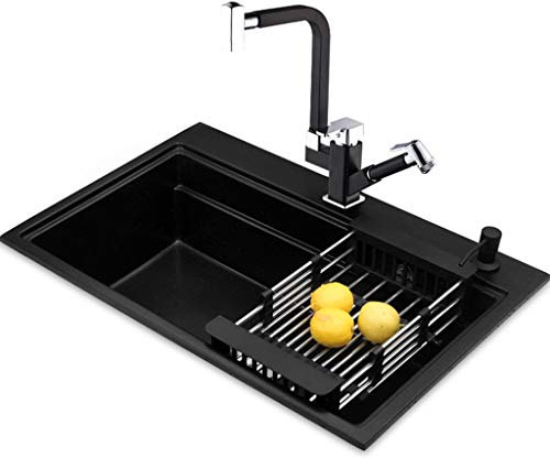 Évier de cuisine carré noir en pierre de quartz double vasque de salle de bain lavabo lavabo simple bouche