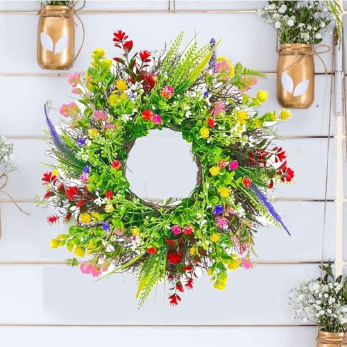 Türkranz Frühling, 50CM Frühlingsdeko Frühlingskranz Haustür Künstliche Blumen Kranz Groß Frühlingskranz Frühlingsdeko zum Aufhängen Bunte Osterkranz Blumenkranz für Wand Tür Hochzeit (B, 50CM)