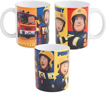 Feuerwehrmann Sam Tasse - 4er Team Kaffeetasse Becher Kaffeebecher aus Keramik 320 ml
