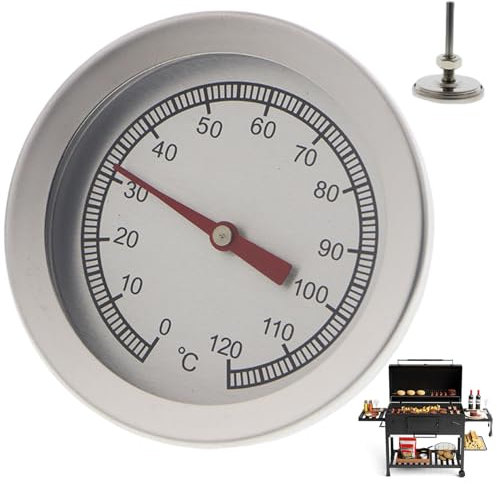 Grill Thermometer, Oven Thermometer 0-120℃ 2 Round Screw-On Grill/Smoker with 2 Probe Stainless Steel Temperature Meter for Electric/Gas Oven