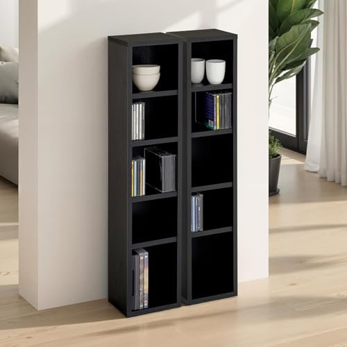 CARO-Möbel CD DVD Blueray Regal Chart in Escheoptik schwarz – Zweiteiliges Medienregal, Aufbewahrung, CD-Ständer mit 10 Fächern für bis zu 160 CDs, 20x187 cm (B x H)