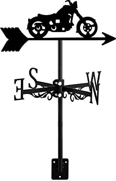 Wetterfahne Motorrad Edelstahl Richtungsanzeiger mit Dachhalterung, Bauernhof-Retro-Szene, Garten, Wetterhahn, Garten, Hof, einfache Verwendung und Installation, Schwarz A||Motorrad ~B