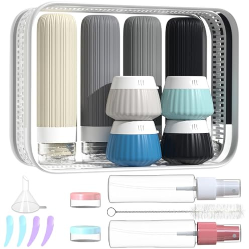 NuvaConx Reiseflaschen Zum Befüllen, 18 StüCk Silikon Reiseflaschen Set, Reiseset Flüssigkeiten Set mit TSA Genehmigt, Travel Essentials Nachfüllbare Reisegröße Flaschen, Reise Gadgets