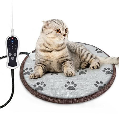 Dog Heating Pad Large Pet Heating Pad Heated Pad Beds, Electric Warming Pads for Dogs Cats,Waterproof Pet Heating Pad Smart Thermostat Switch,Puppy Heating Pad for Whelping Box(FootPrint,Round-40cm)